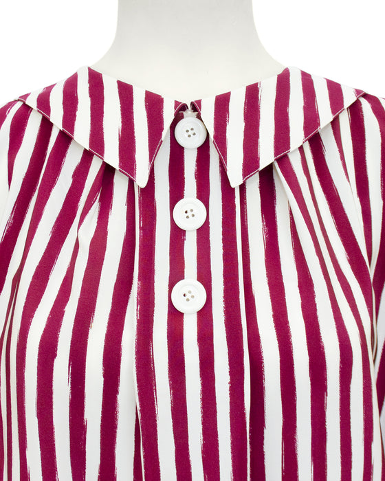 Burgundy and White Vertical Stripe Blouse