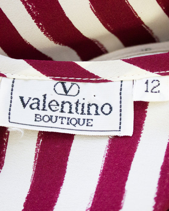 Burgundy and White Vertical Stripe Blouse