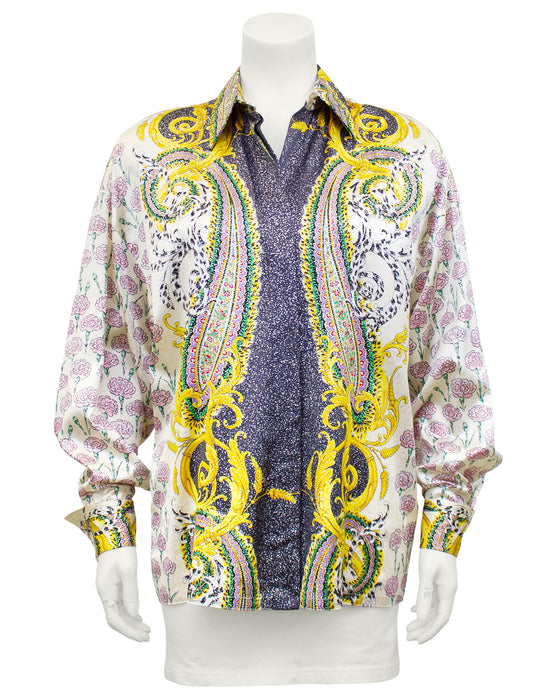 Multi Color Baroque and Carnation Print Silk Shirt