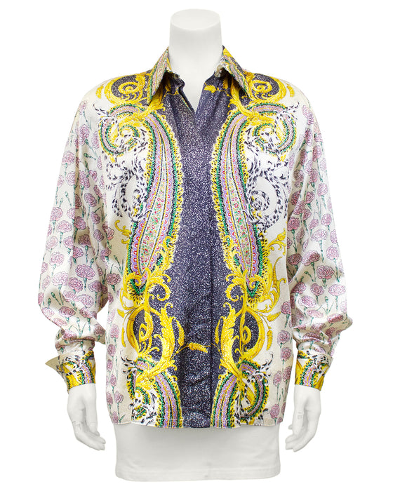 Baroque and Carnation Print Silk Shirt