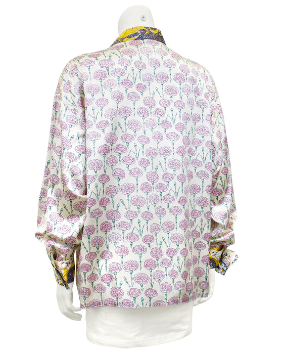 Multi Color Baroque and Carnation Print Silk Shirt