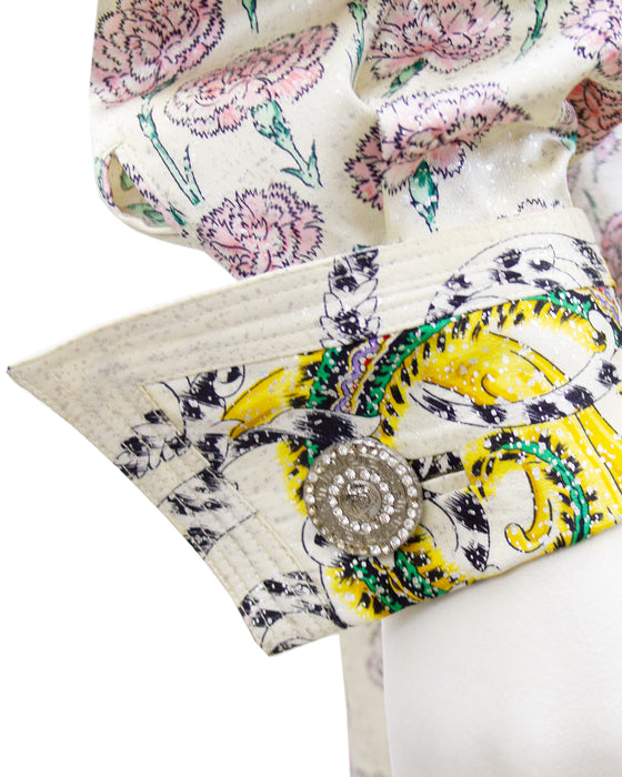 Multi Color Baroque and Carnation Print Silk Shirt