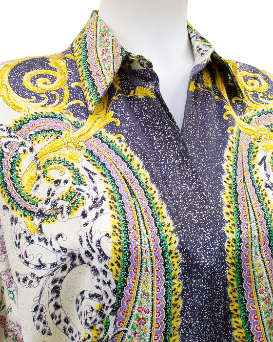 Multi Color Baroque and Carnation Print Silk Shirt