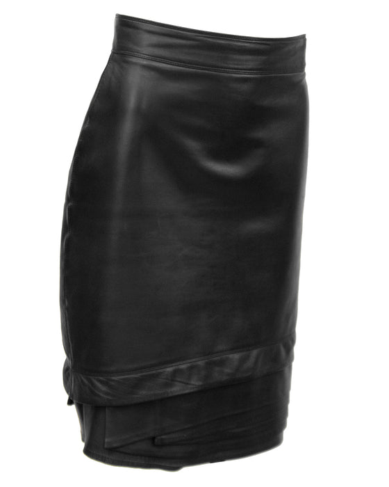 Black Leather Skirt with Tiered Hem Detail – Vintage Couture