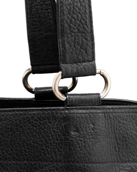 Black Leather Tote Bag with Zipper Details
