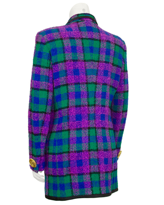 Purple and Green Plaid Long Blazer