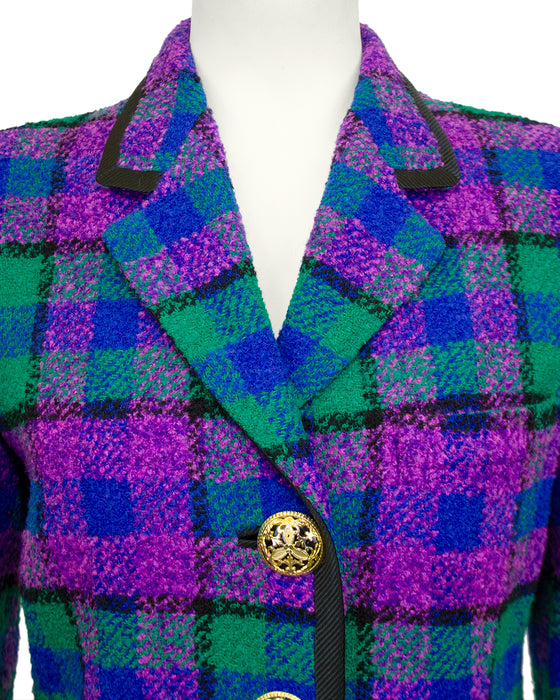 Purple and Green Plaid Long Blazer