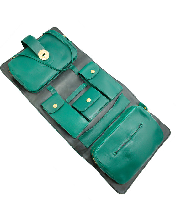 Dark Green Leather Travel Bag