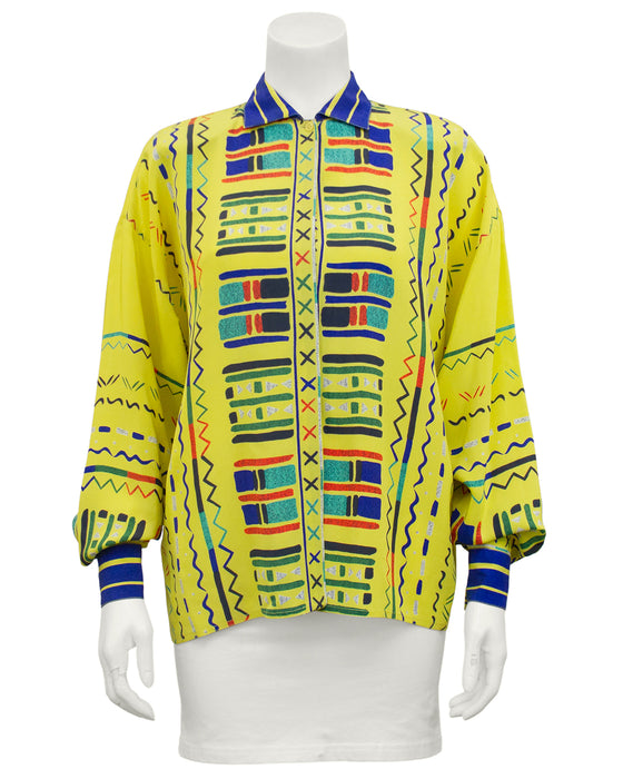 Yellow Silk Blouse with Geometric Details