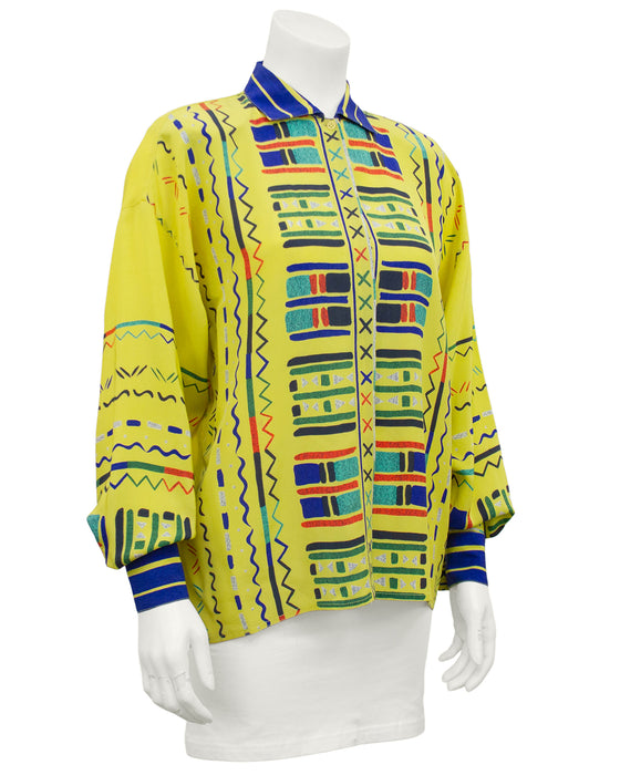 Yellow Silk Blouse with Geometric Details