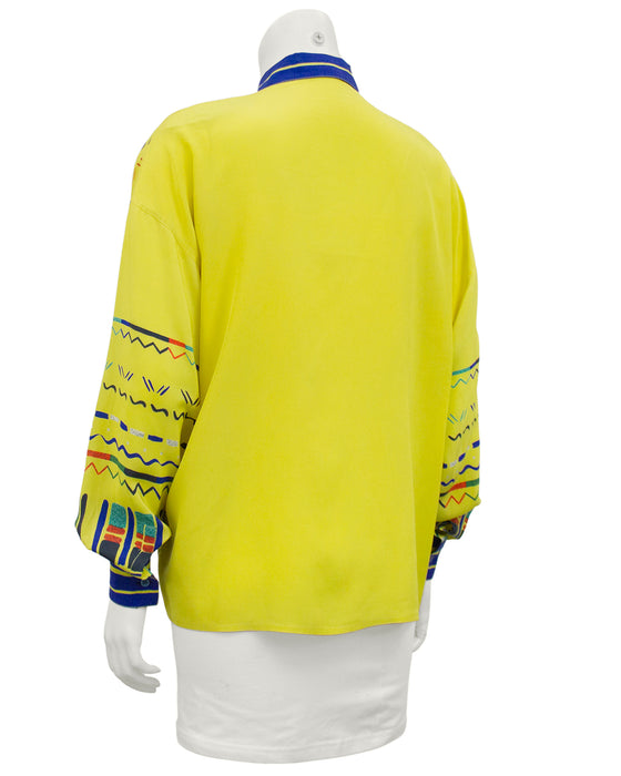 Yellow Silk Blouse with Geometric Details
