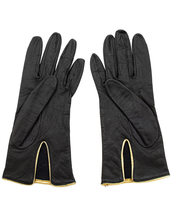 Black Leather Gloves with Gold Studs