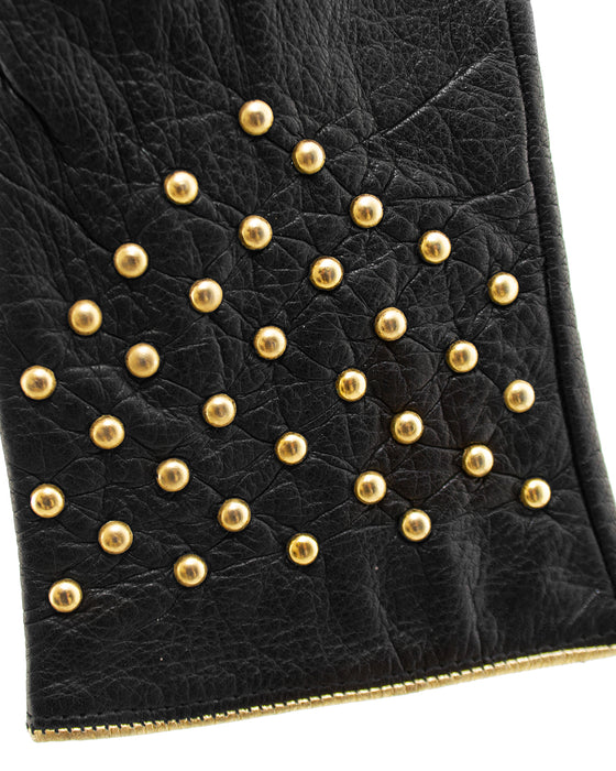 Black Leather Gloves with Gold Studs