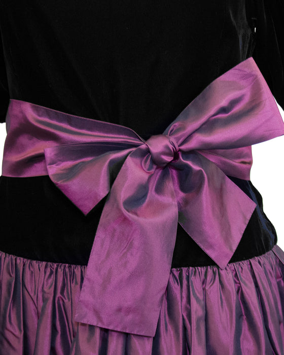 Black Velvet and Purple Taffeta Skirt Ensemble