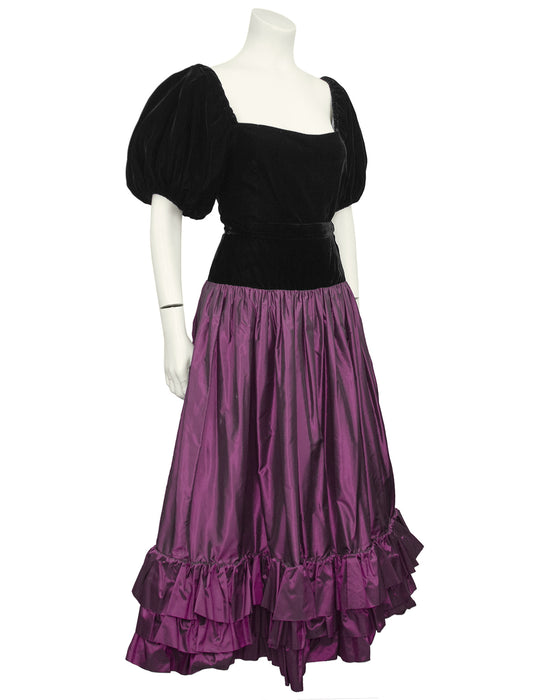 Black Velvet and Purple Taffeta Skirt Ensemble