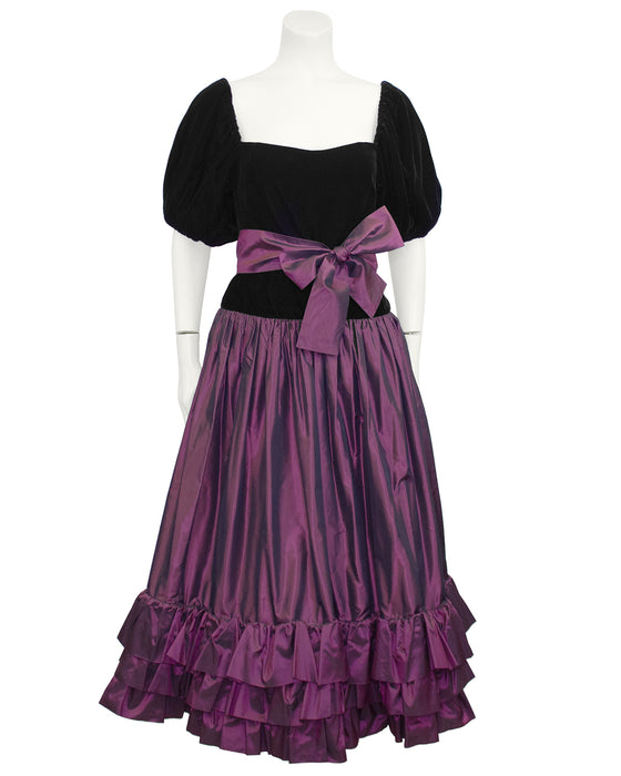 Black Velvet and Purple Taffeta Skirt Ensemble