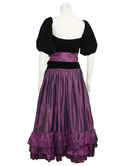 Black Velvet and Purple Taffeta Skirt Ensemble