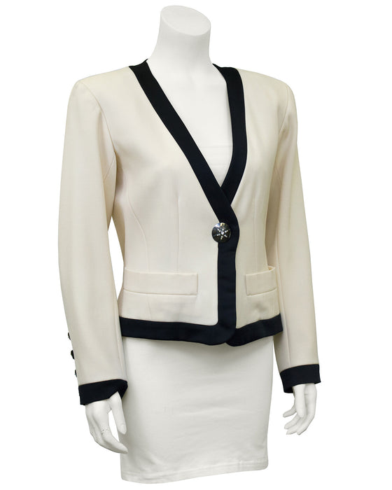 Cream Cropped Jacket with Black Satin Trim