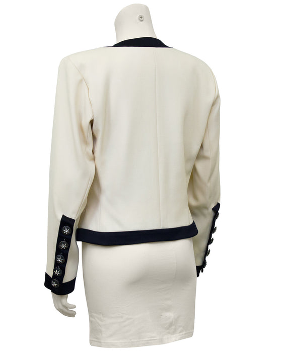 Cream Cropped Jacket with Black Satin Trim