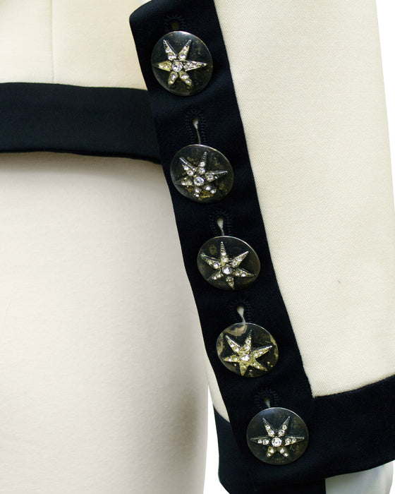 Cream Cropped Jacket with Black Satin Trim
