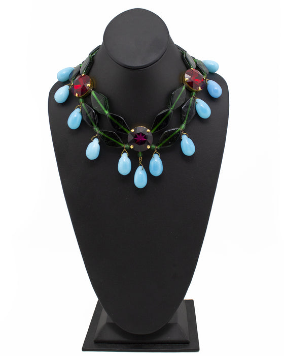 Turquoise, Red & Green Beaded Necklace