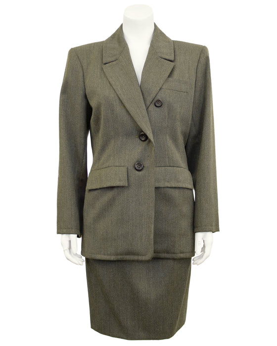 Khaki Wool Skirt Suit