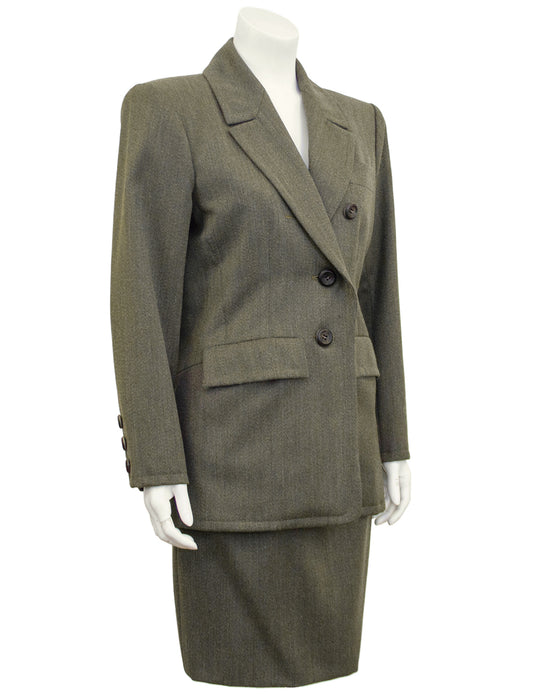 Khaki Wool Skirt Suit