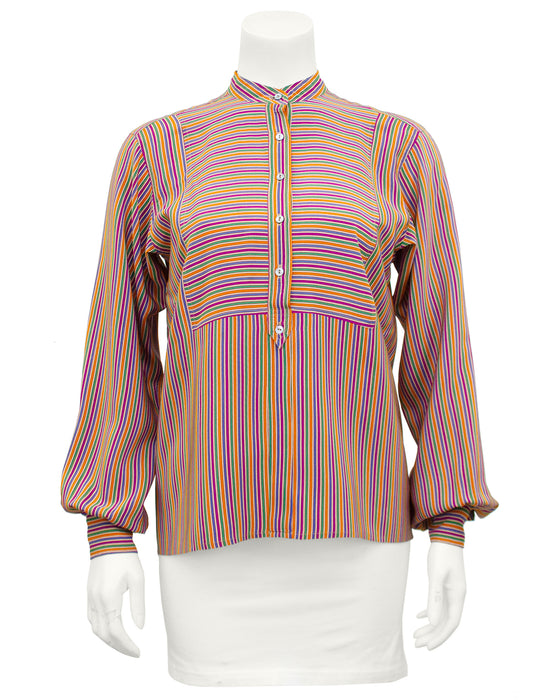 Striped Silk Henley Shirt