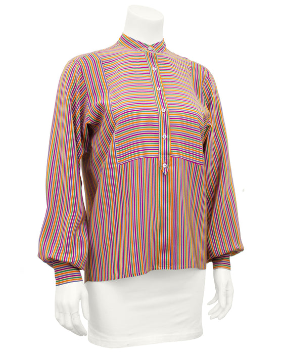 Striped Silk Henley Shirt
