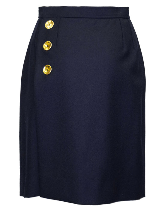 Navy Wool Skirt Suit with Gold Buttons