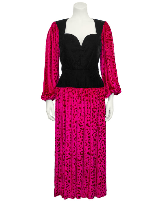 Pink and Black Patterned Velvet Dress