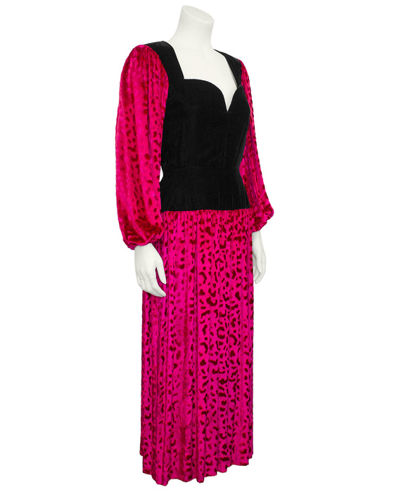 Pink and Black Patterned Velvet Dress