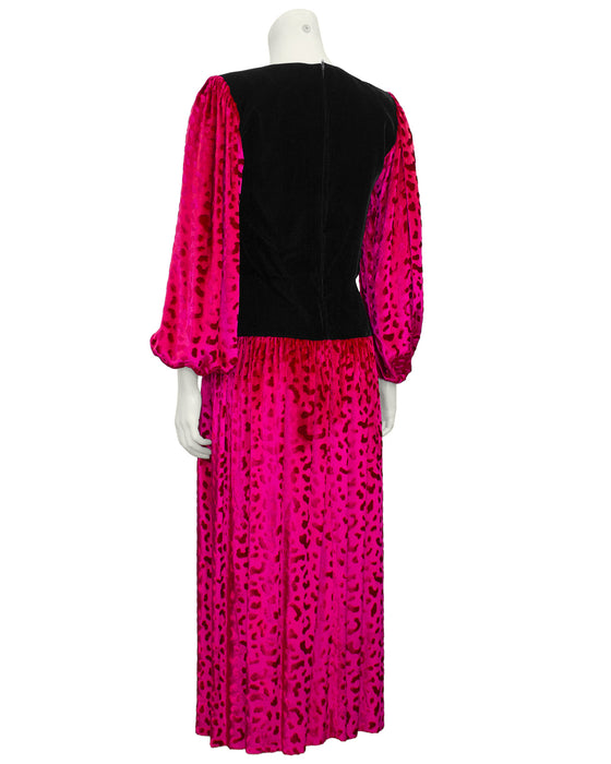 Pink and Black Patterned Velvet Dress