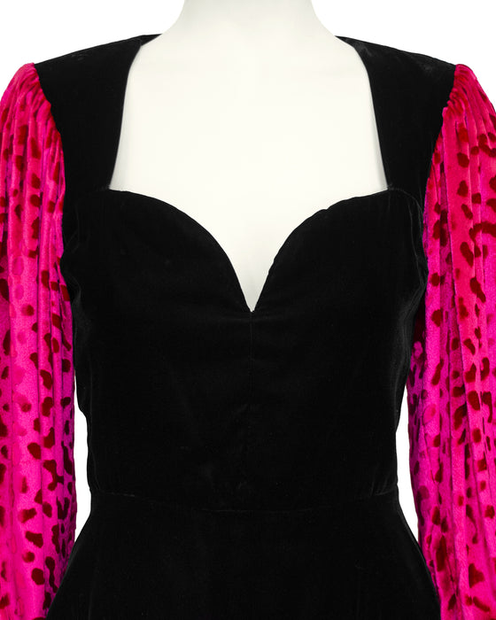 Pink and Black Patterned Velvet Dress