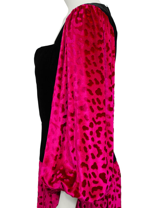 Pink and Black Patterned Velvet Dress