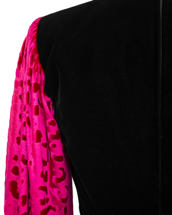 Black and Fuchsia Patterned Velvet Dress
