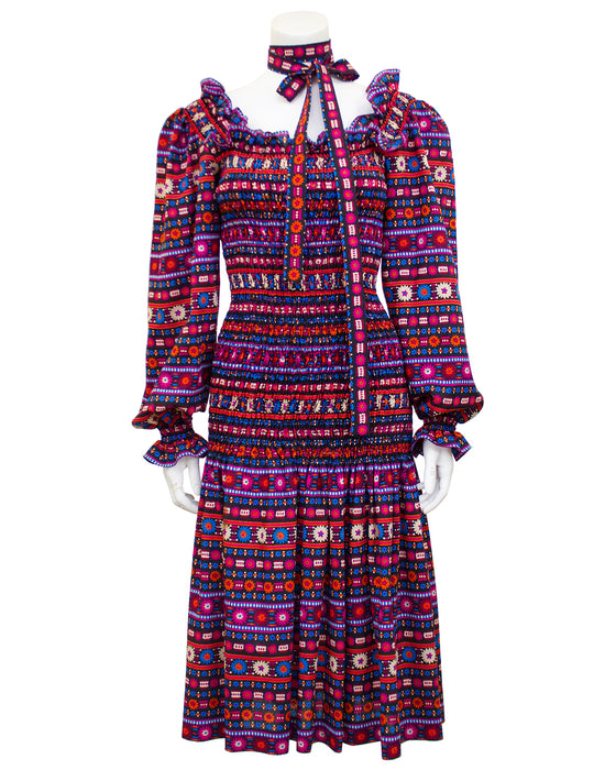 Pink and Blue Smocked Drop Waist Dress