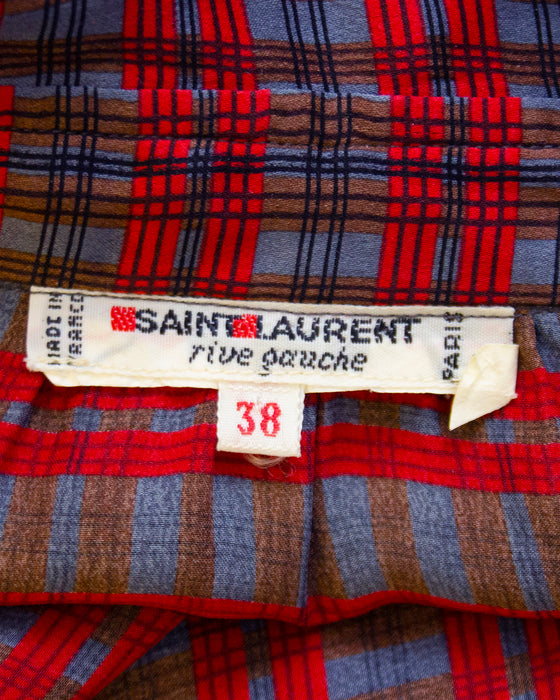 Red, Blue and Brown Tartan Pussy Bow Blouse