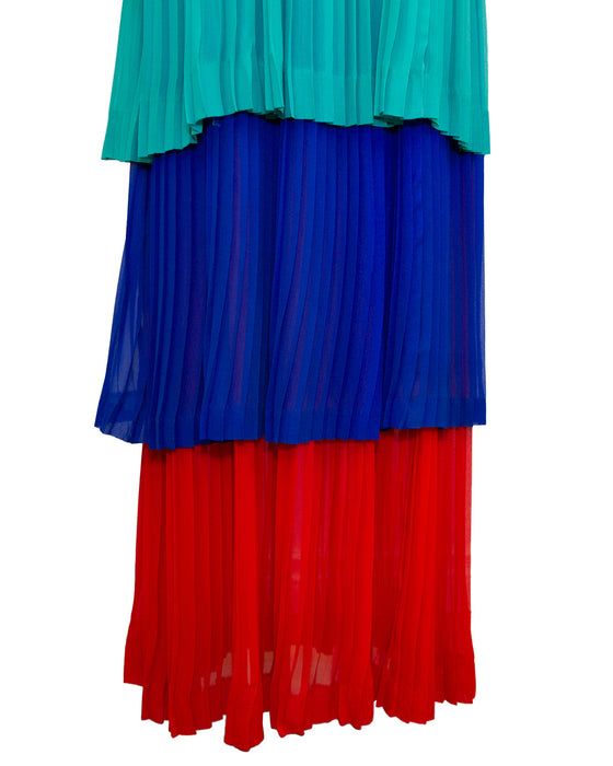 Multi Colour Pleated Tiered Chiffon Gown