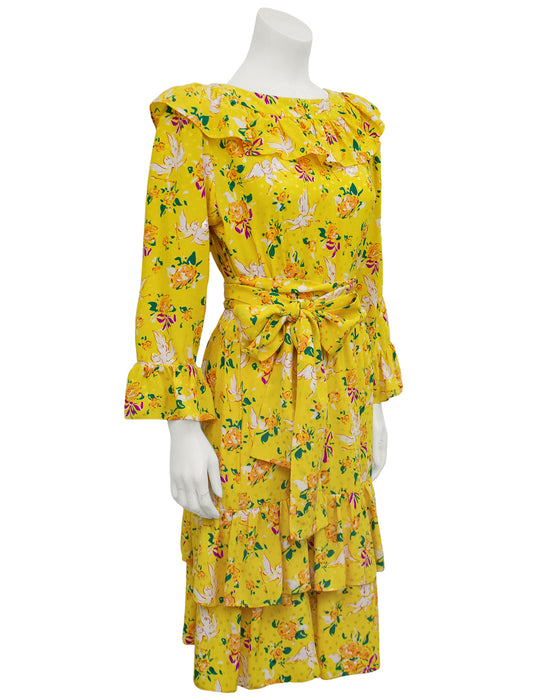 Yellow Floral & Cupid Silk Jacquard Dress – Vintage Couture