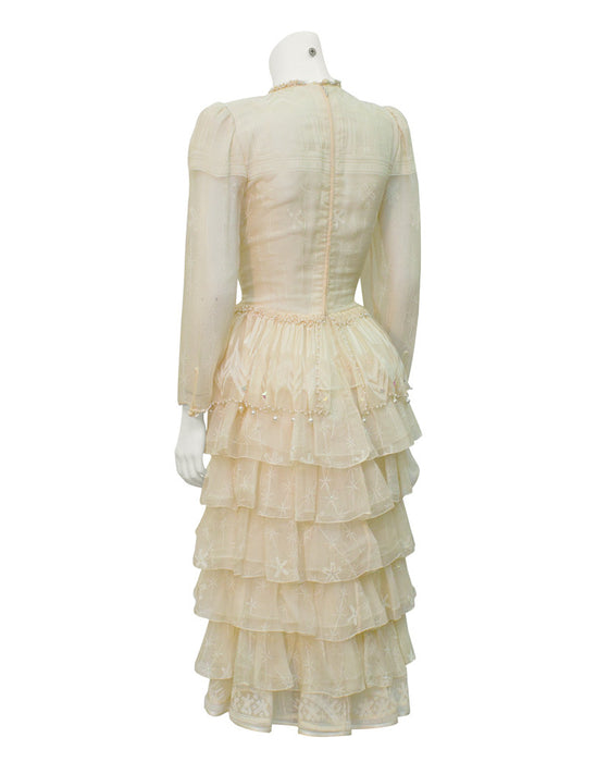 Cream Printed Tiered Dress