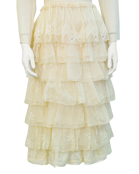 Cream Printed Tiered Dress